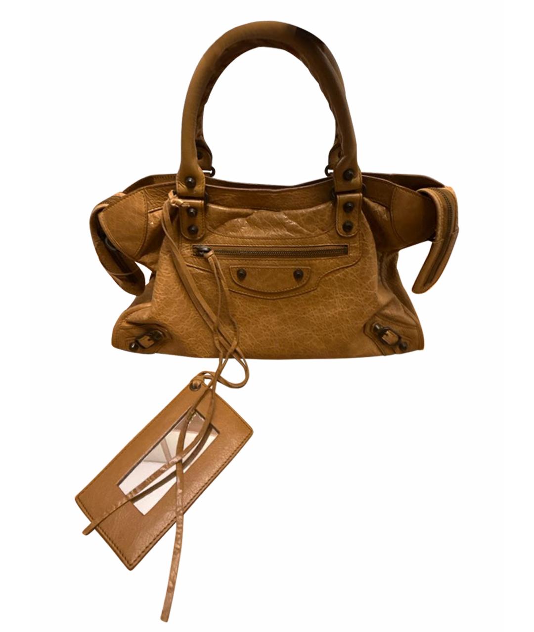 BALENCIAGA Коричневая кожаная сумка с короткими ручками, фото 1