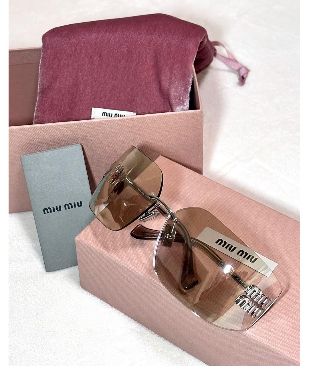 MIU MIU Золотые металлические солнцезащитные очки, фото 5