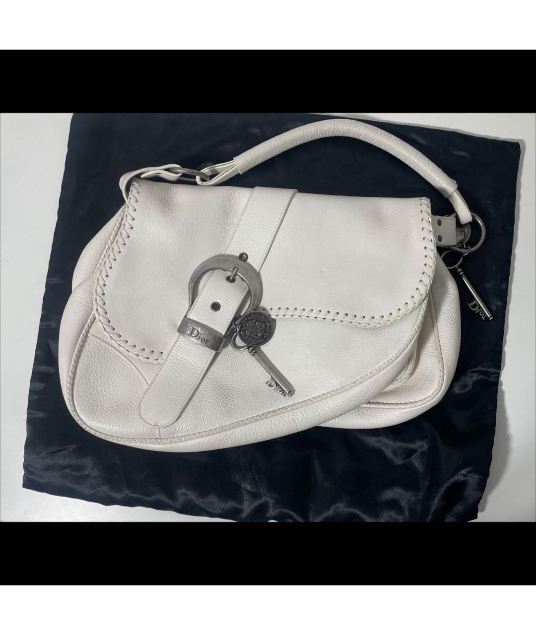 CHRISTIAN DIOR Белая кожаная сумка с короткими ручками, фото 5