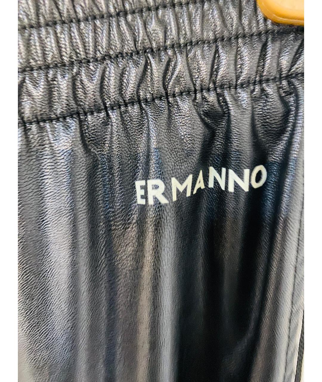 ERMANNO FIRENZE Черные кожаные прямые брюки, фото 3