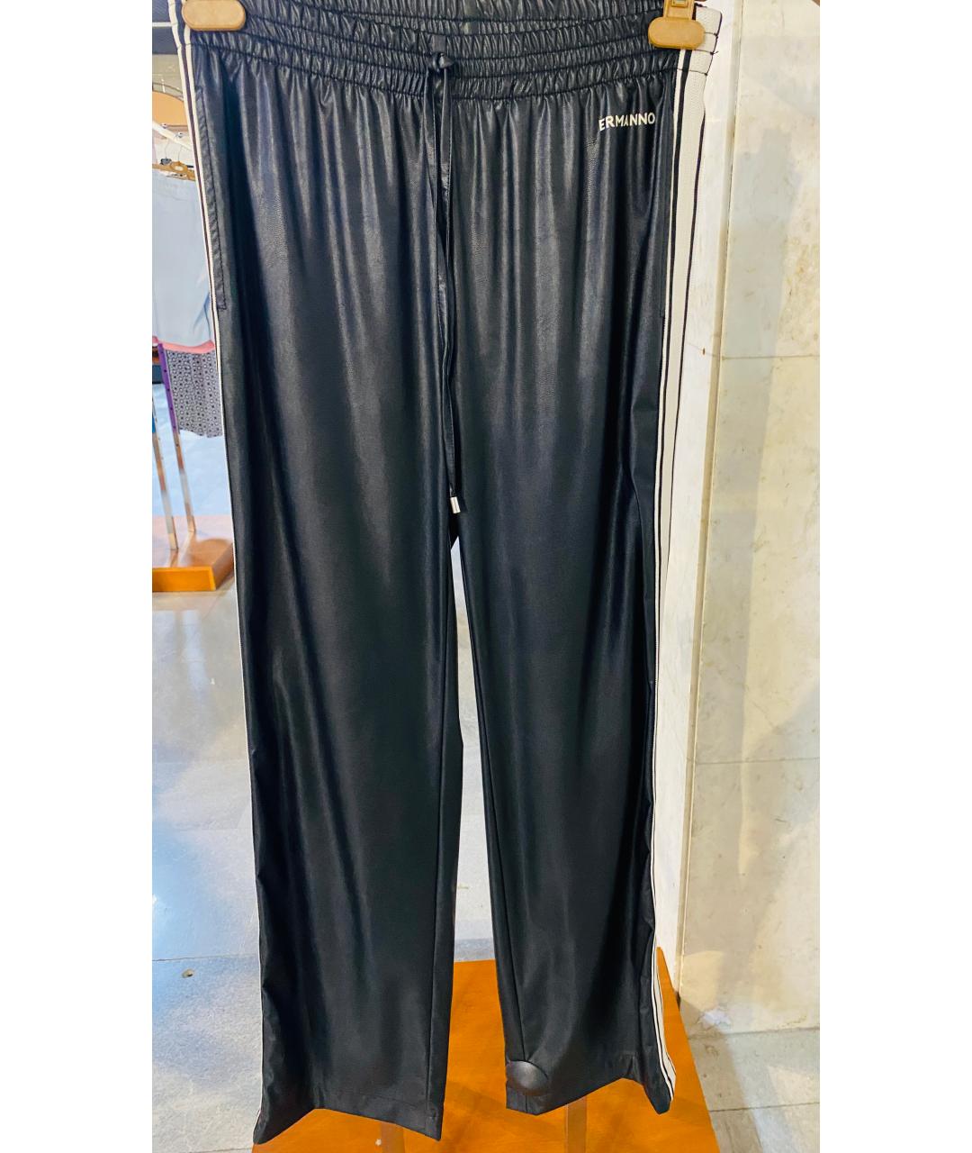ERMANNO FIRENZE Черные кожаные прямые брюки, фото 4