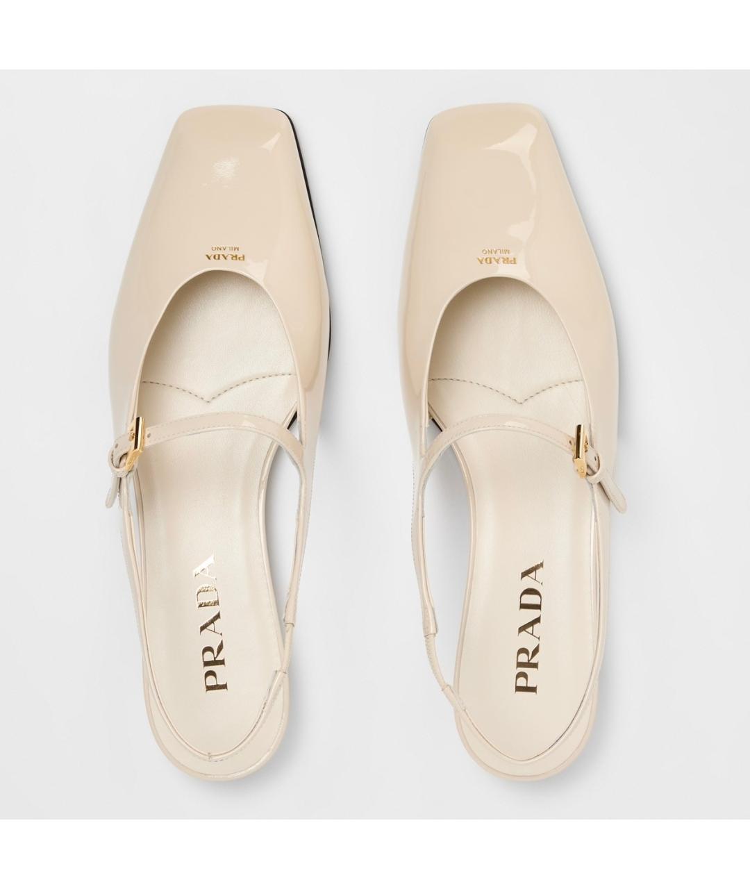 PRADA Бежевые босоножки из лакированной кожи, фото 4