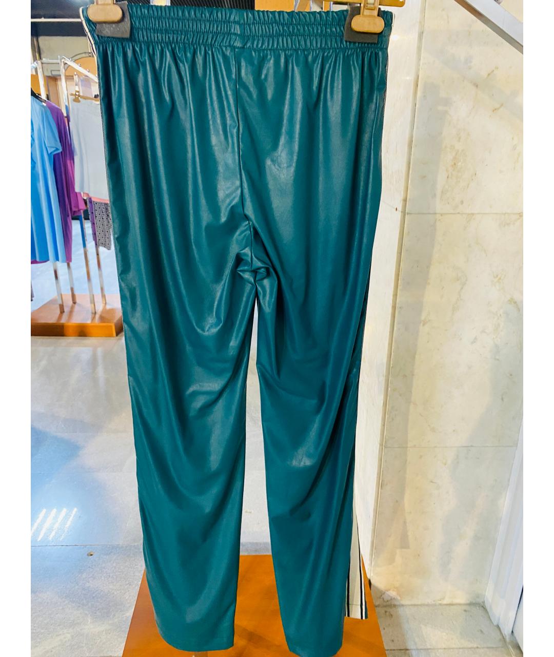 ERMANNO FIRENZE Зеленые кожаные прямые брюки, фото 2