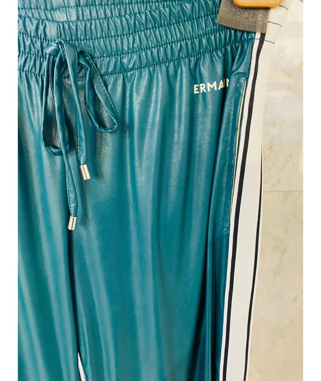 ERMANNO FIRENZE Зеленые кожаные прямые брюки, фото 5