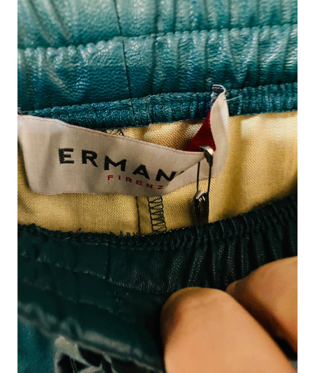 ERMANNO FIRENZE Зеленые кожаные прямые брюки, фото 4