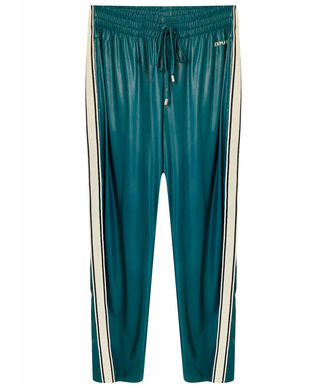 ERMANNO FIRENZE Зеленые кожаные прямые брюки, фото 1