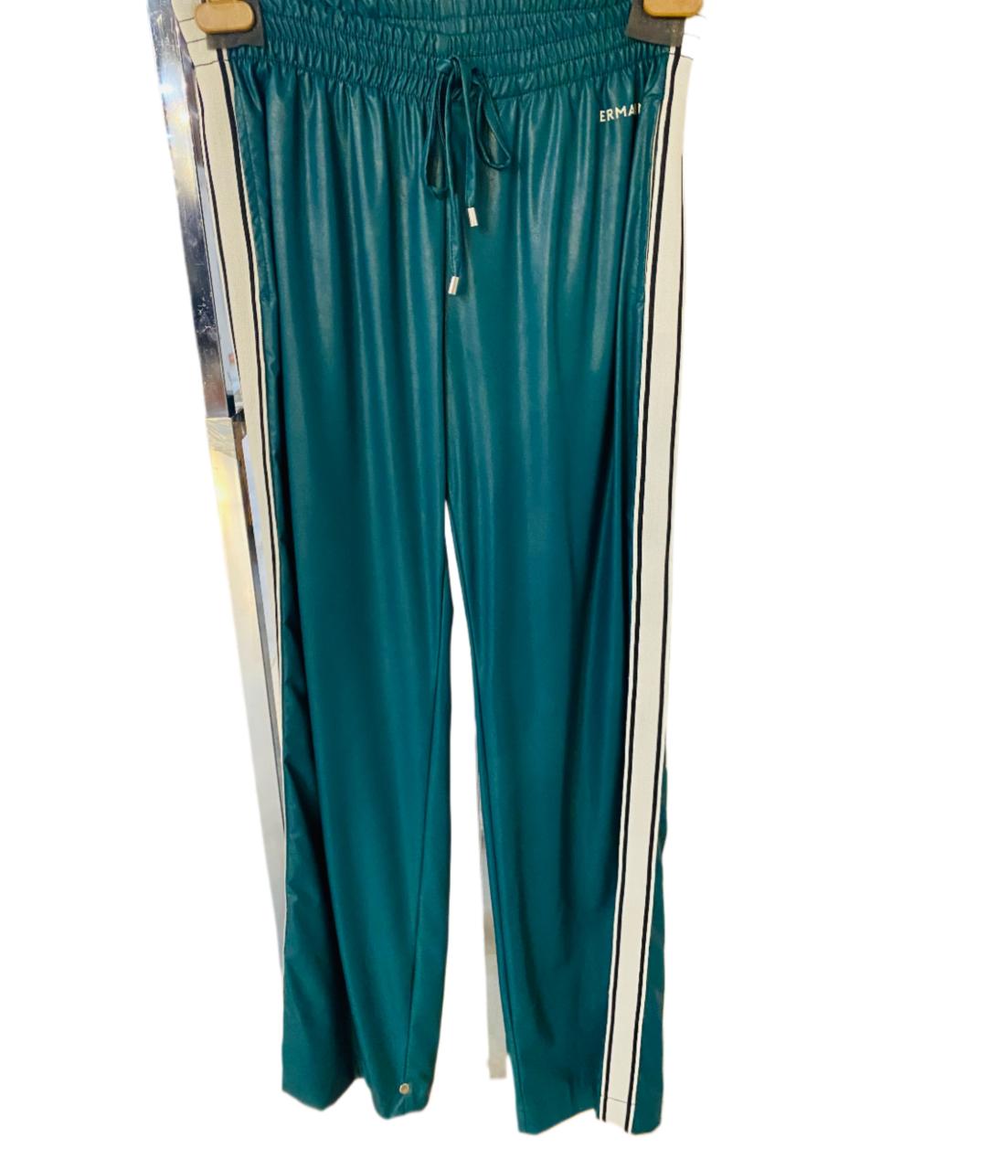 ERMANNO FIRENZE Зеленые кожаные прямые брюки, фото 6