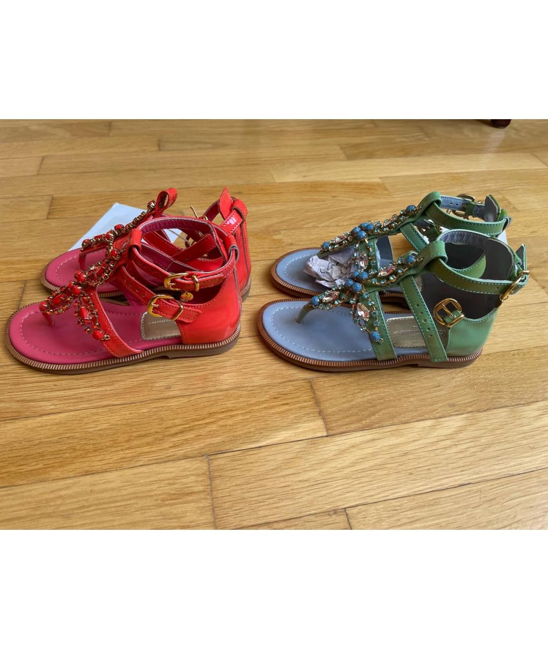 MISS BLUMARINE Зеленые кожаные сандалии и шлепанцы, фото 7