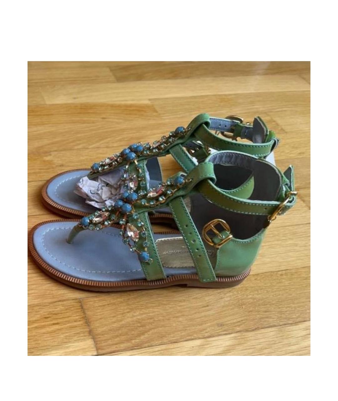 MISS BLUMARINE Зеленые кожаные сандалии и шлепанцы, фото 8