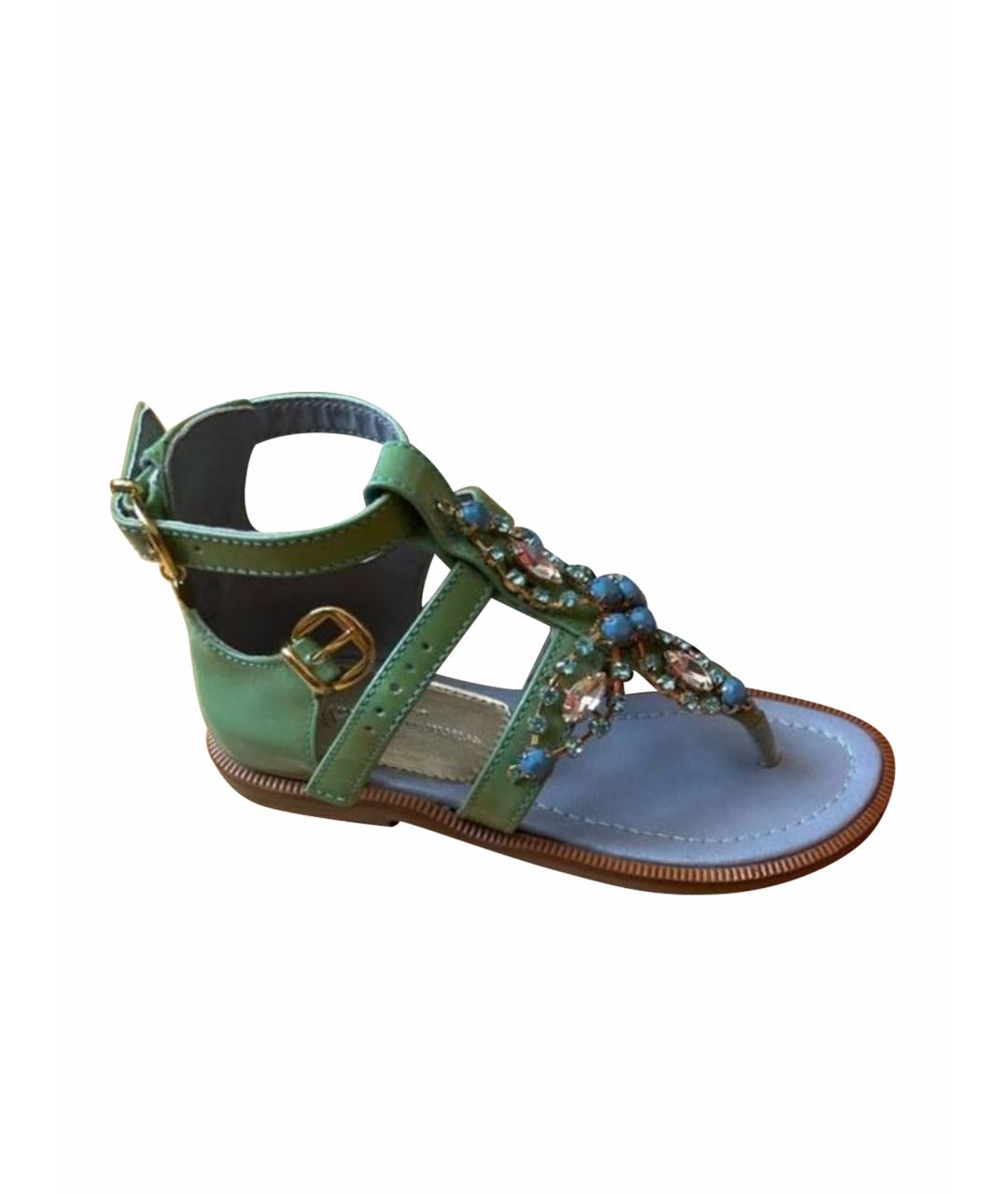 MISS BLUMARINE Зеленые кожаные сандалии и шлепанцы, фото 1