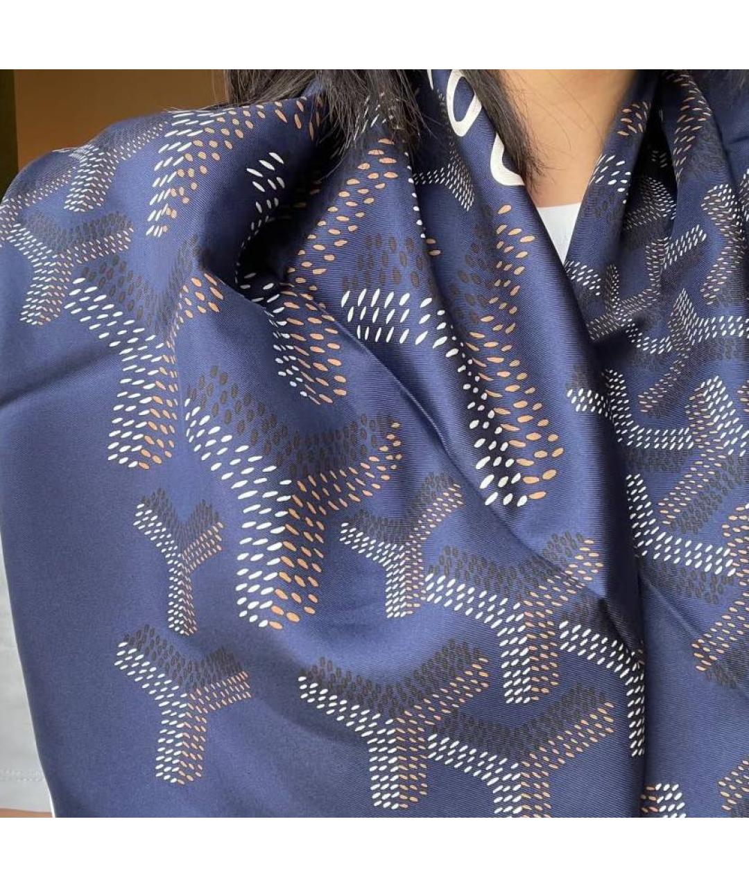 GOYARD Синий шелковый платок, фото 3