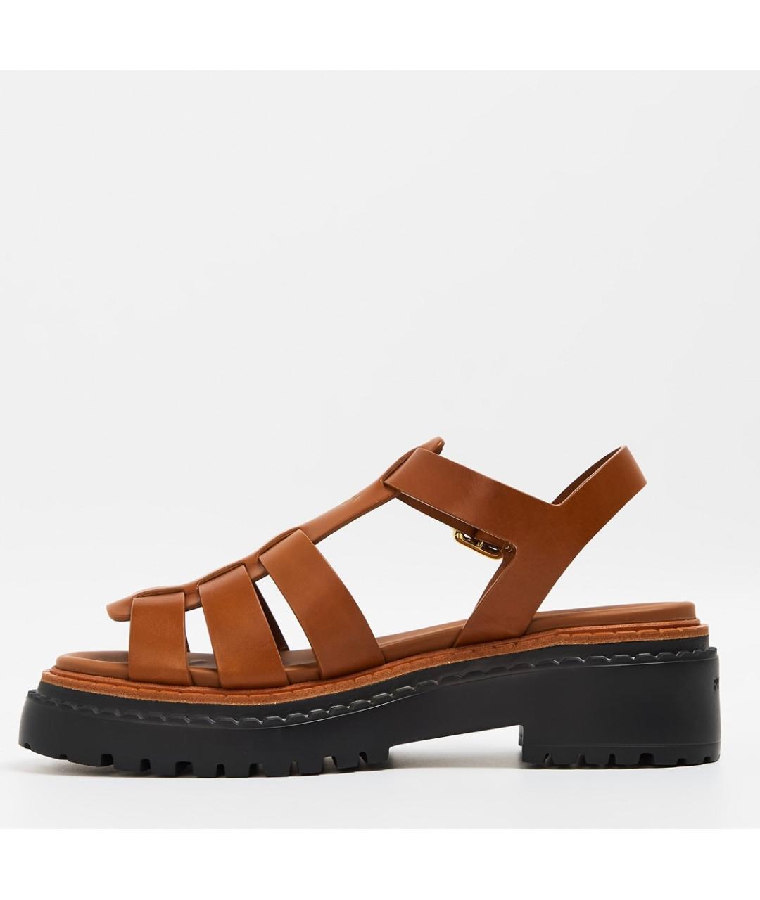 PRADA Коричневые кожаные сандалии, фото 2