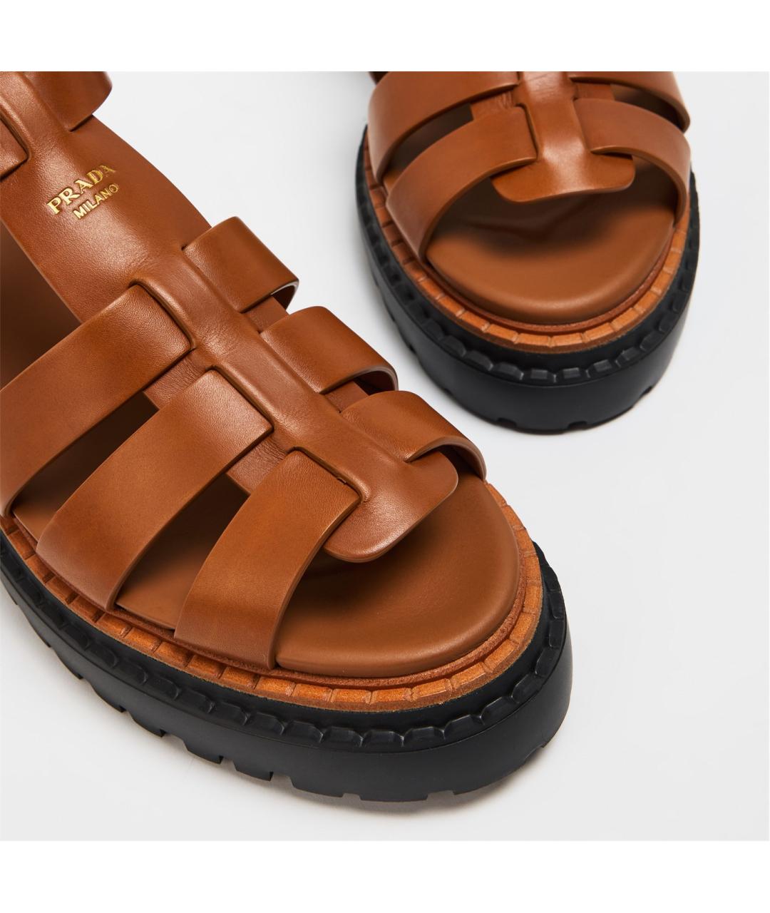 PRADA Коричневые кожаные сандалии, фото 3
