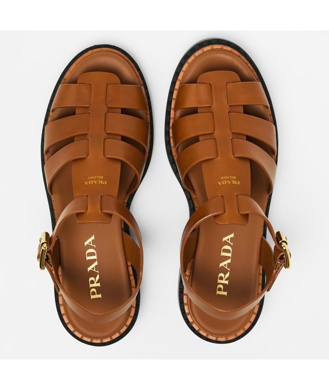 PRADA Коричневые кожаные сандалии, фото 5
