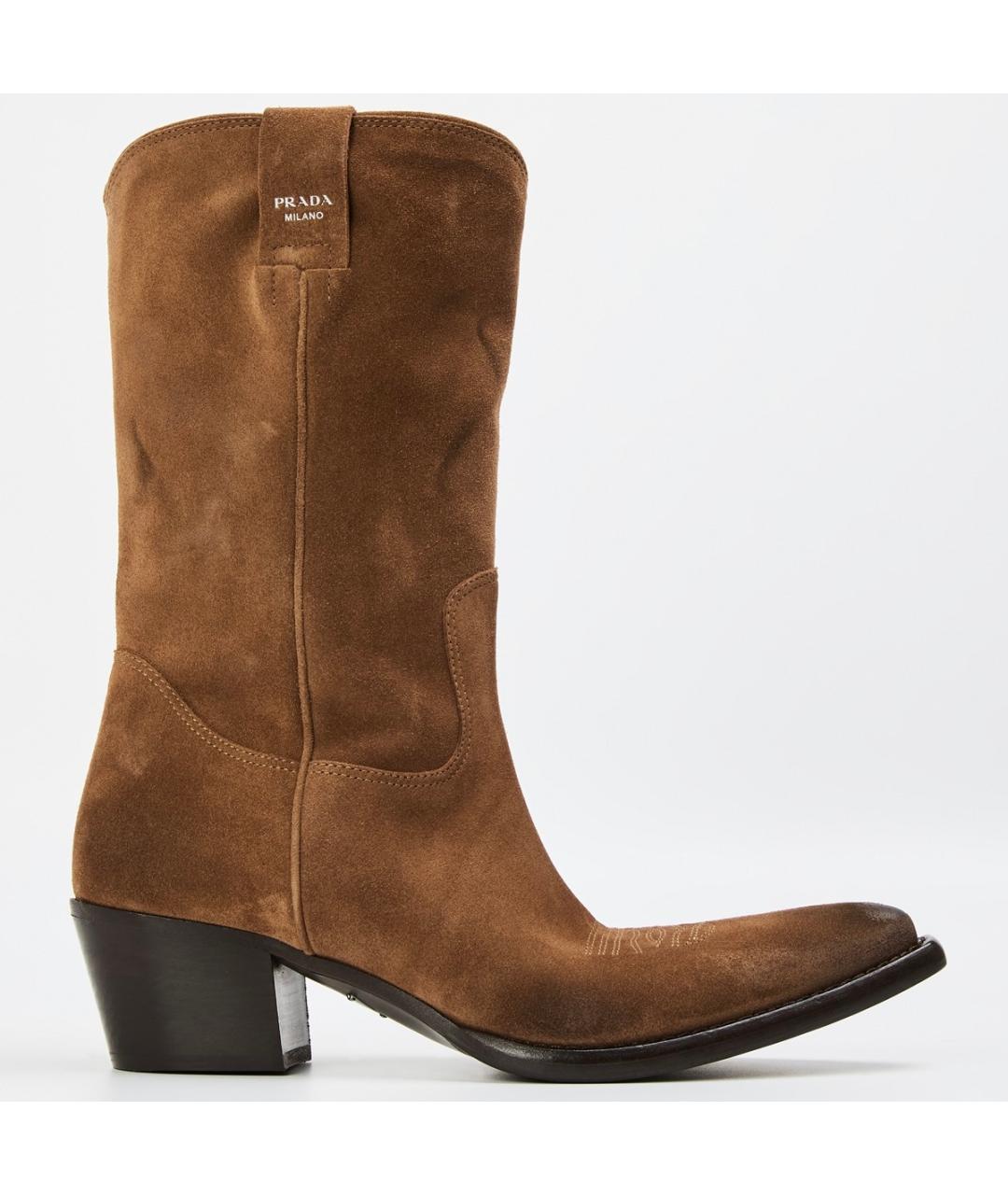 PRADA Коричневые замшевые сапоги, фото 6