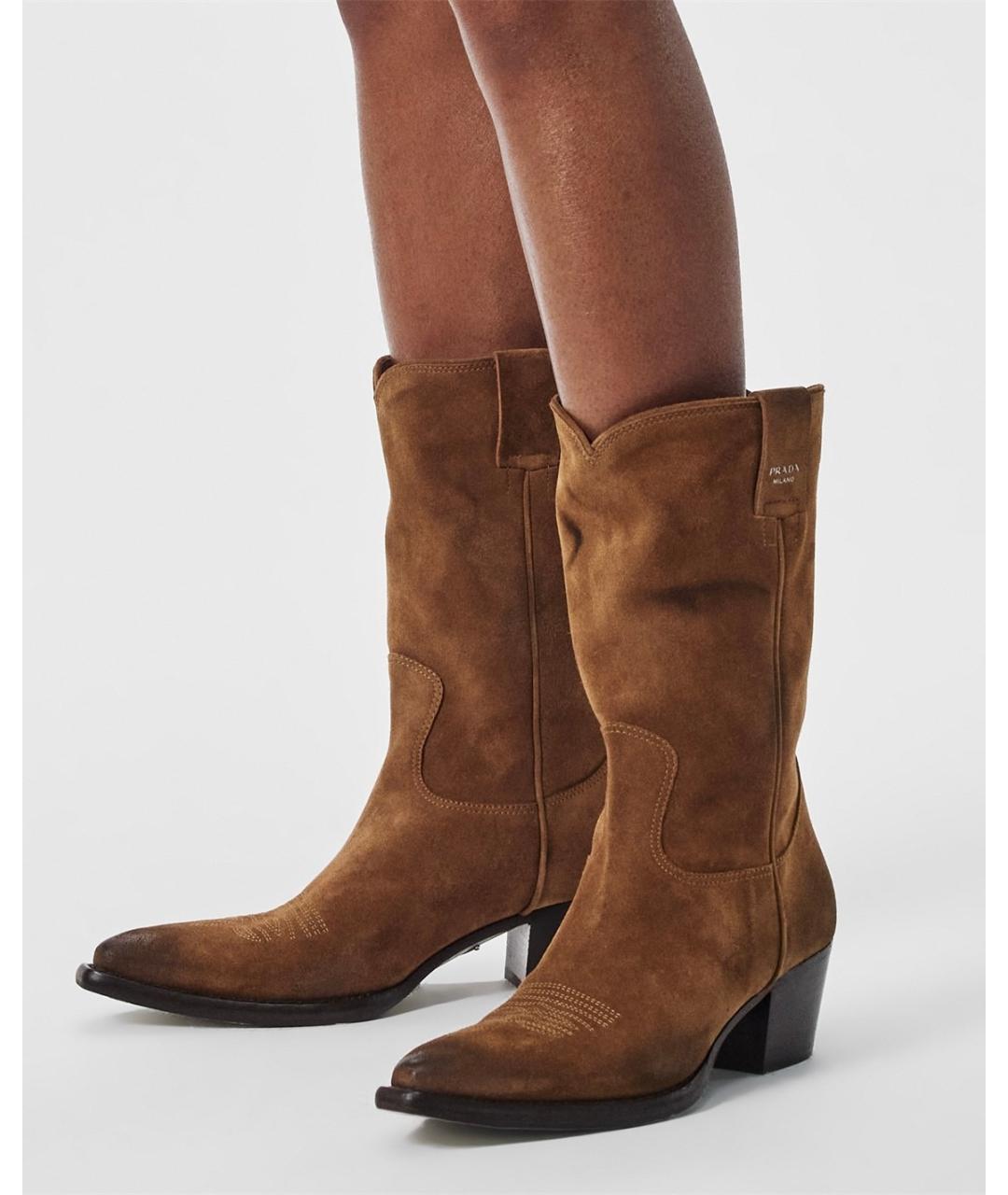 PRADA Коричневые замшевые сапоги, фото 5