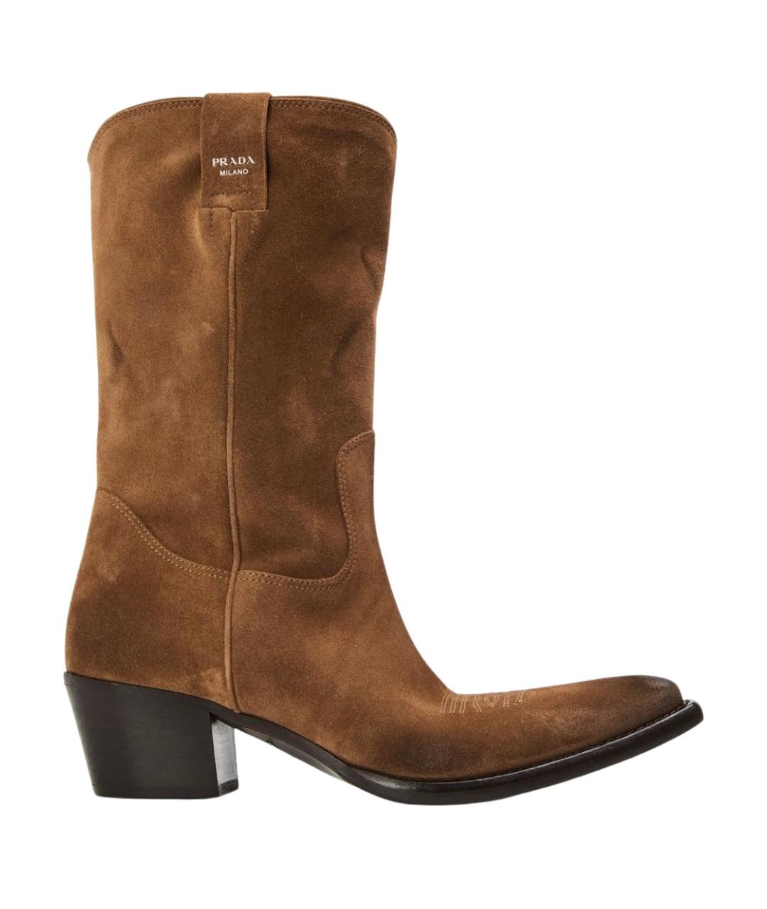 PRADA Коричневые замшевые сапоги, фото 1