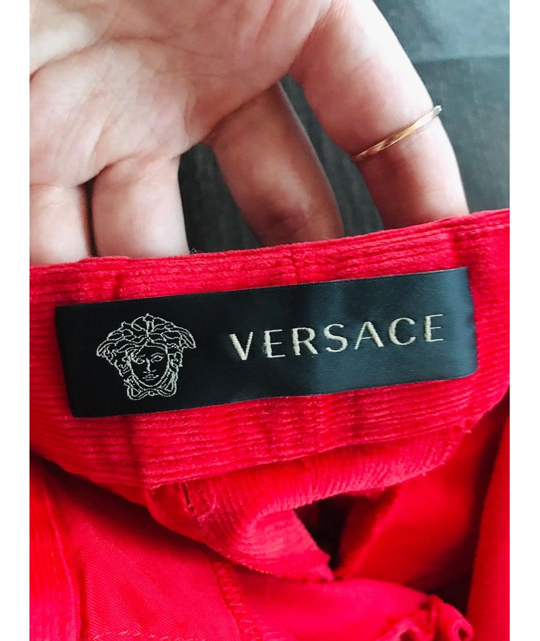 VERSACE Красные хлопковые прямые брюки, фото 4