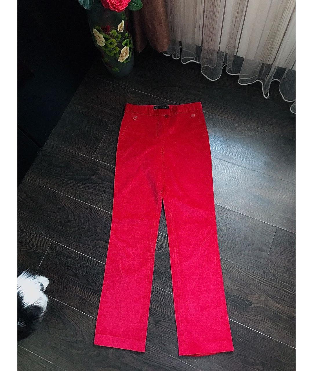 VERSACE Красные хлопковые прямые брюки, фото 9