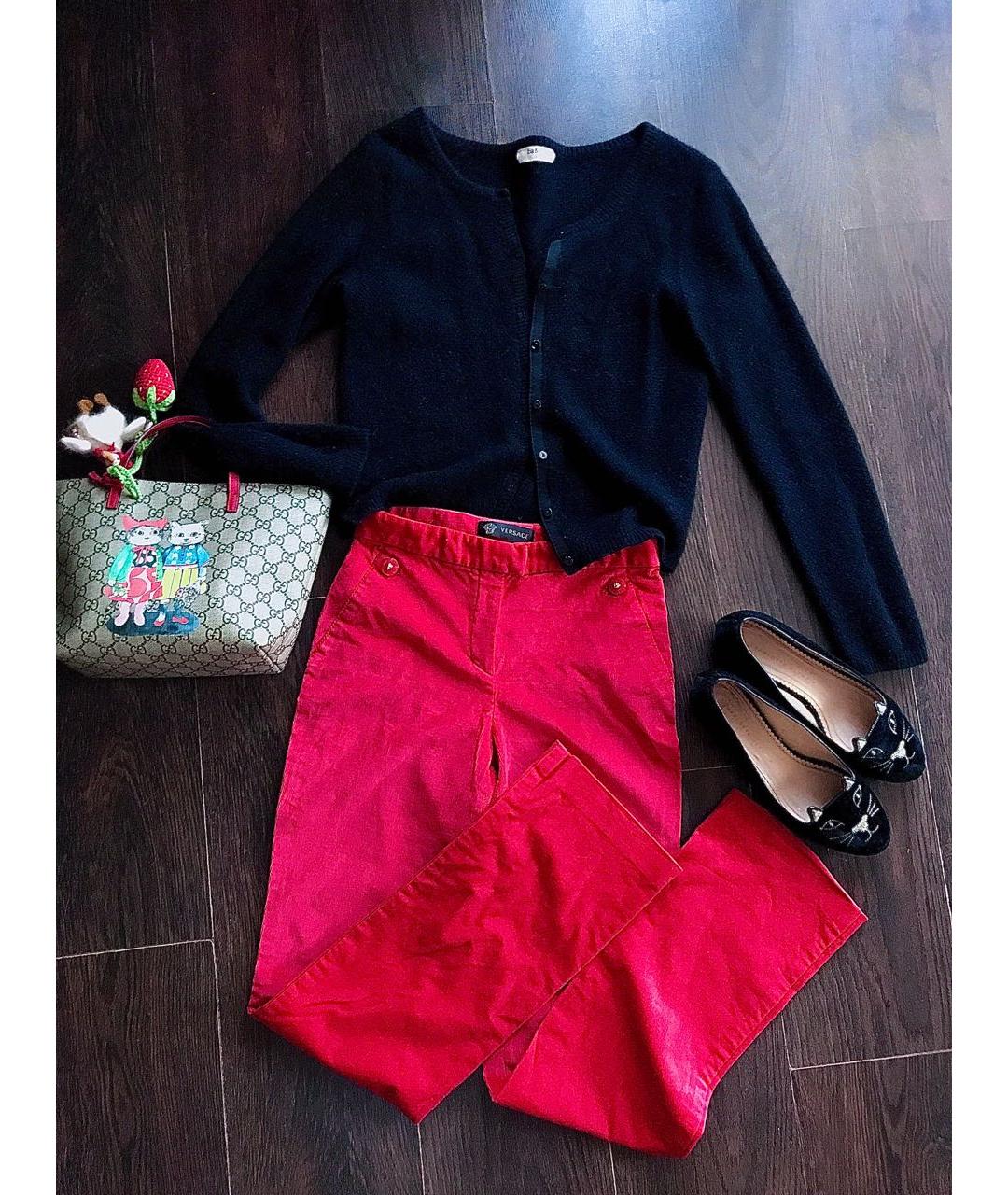 VERSACE Красные хлопковые прямые брюки, фото 8