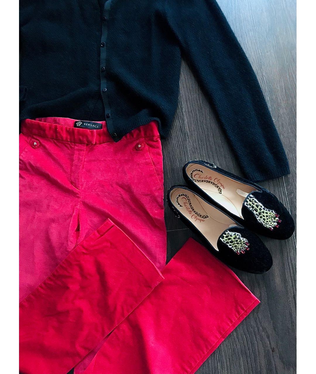 VERSACE Красные хлопковые прямые брюки, фото 7