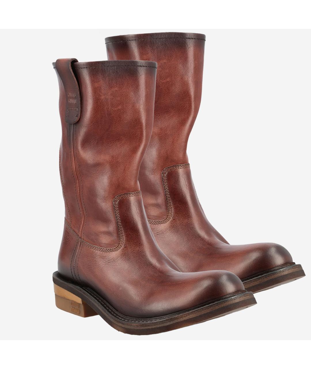 MIU MIU Коричневые кожаные сапоги, фото 2