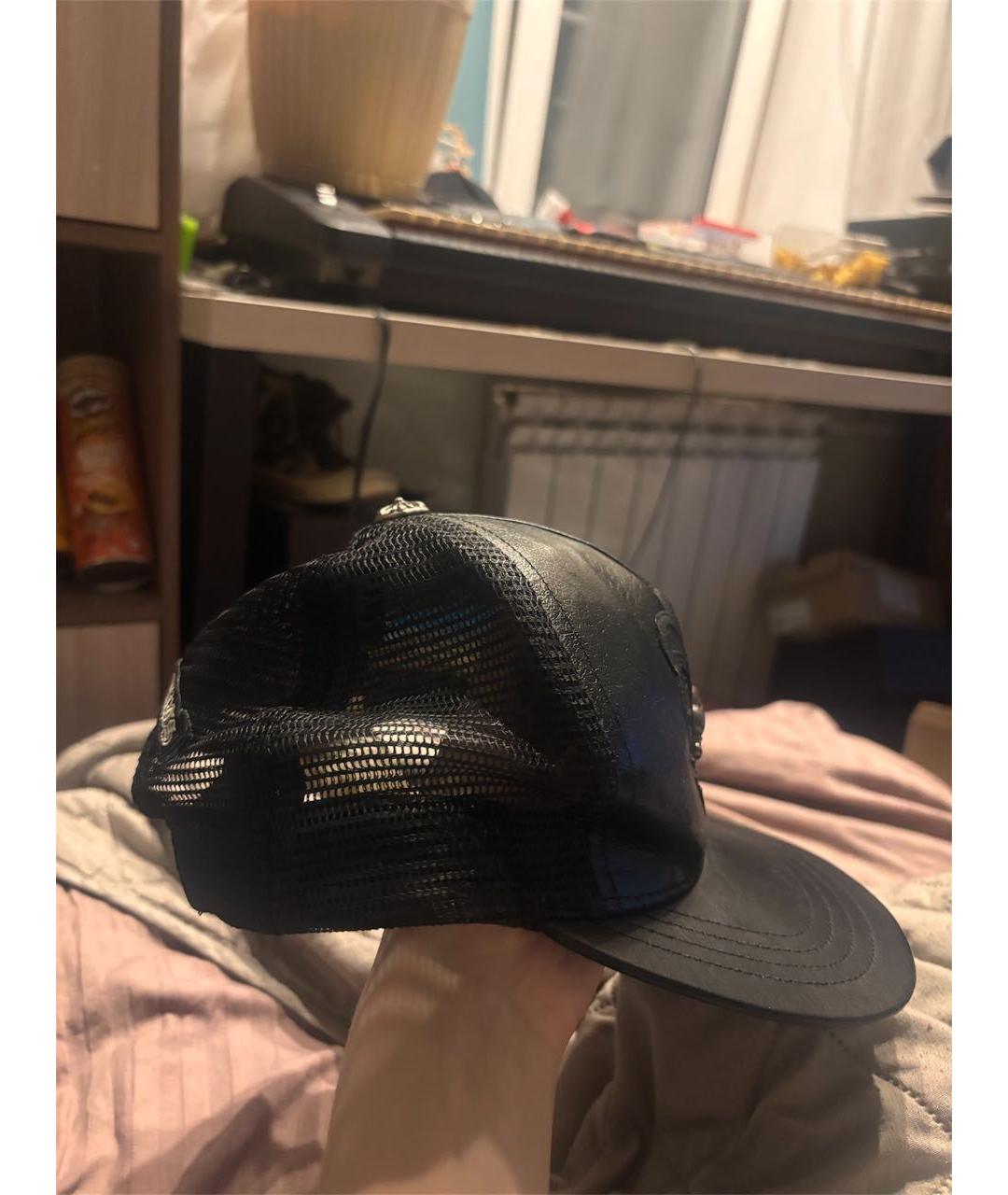 CHROME HEARTS Черная кожаная кепка/бейсболка, фото 2