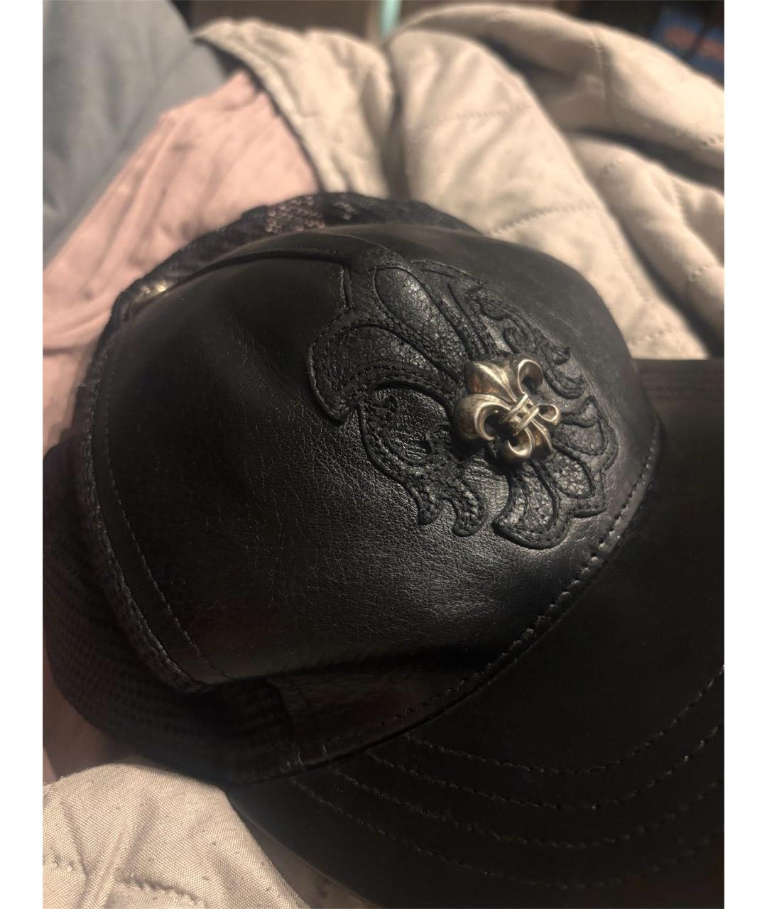 CHROME HEARTS Черная кожаная кепка/бейсболка, фото 4