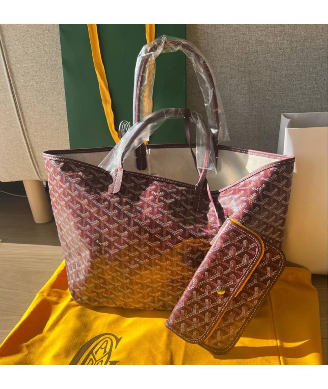 GOYARD Бордовая кожаная сумка тоут, фото 2