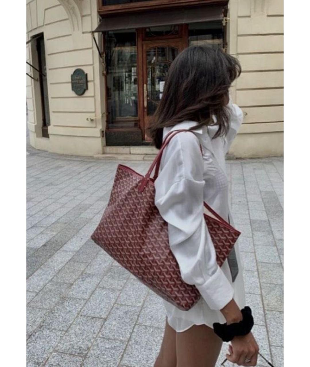 GOYARD Бордовая кожаная сумка тоут, фото 6