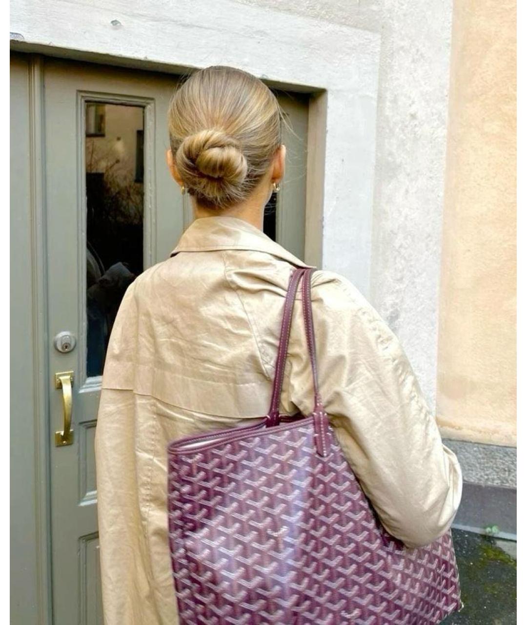 GOYARD Бордовая кожаная сумка тоут, фото 7