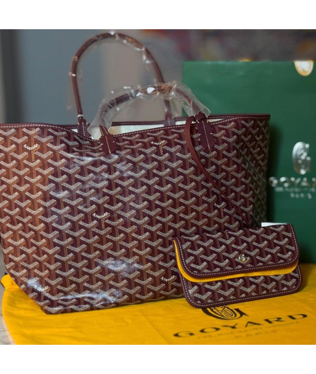 GOYARD Бордовая кожаная сумка тоут, фото 3
