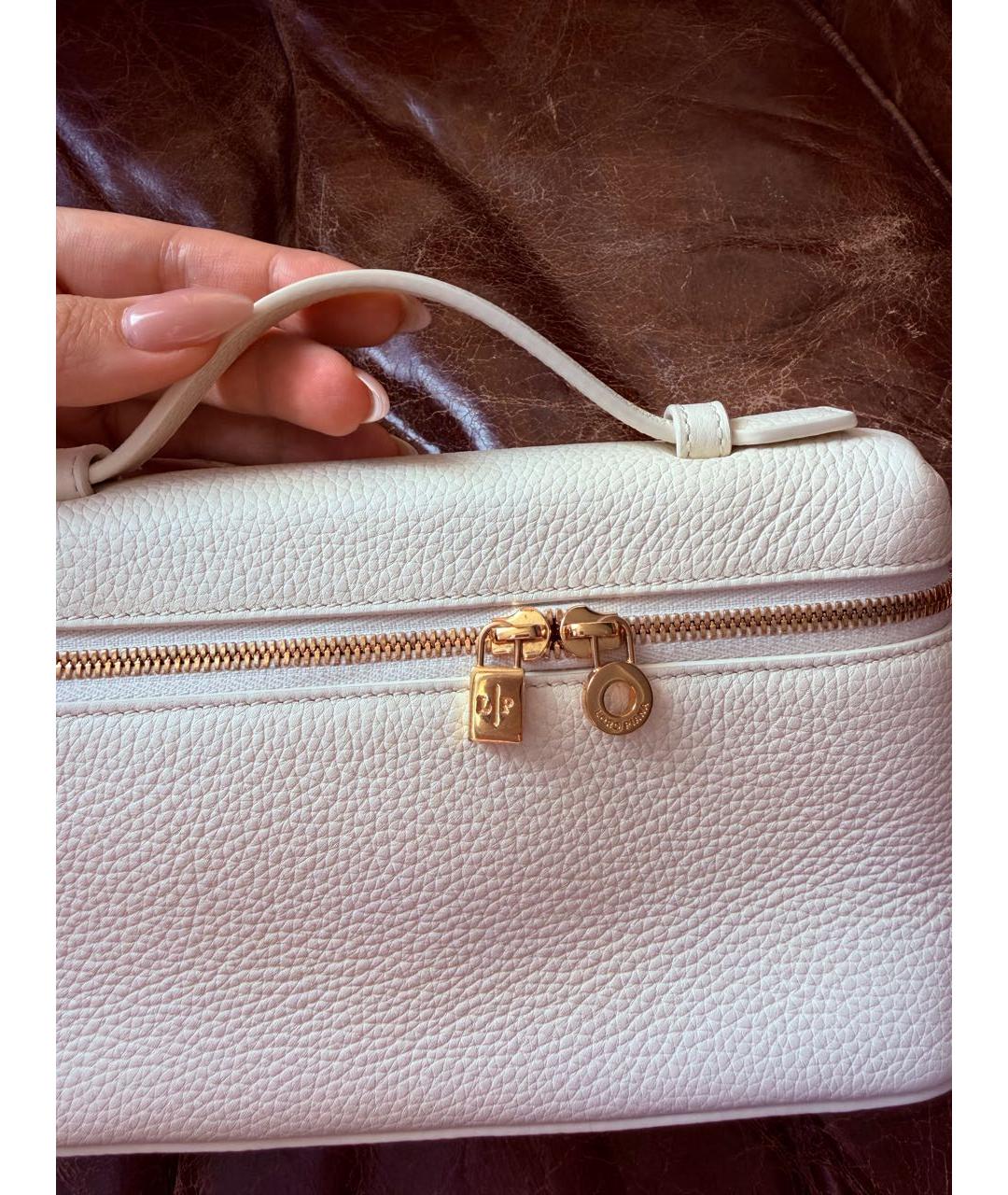 LORO PIANA Бежевая кожаная сумка с короткими ручками, фото 3