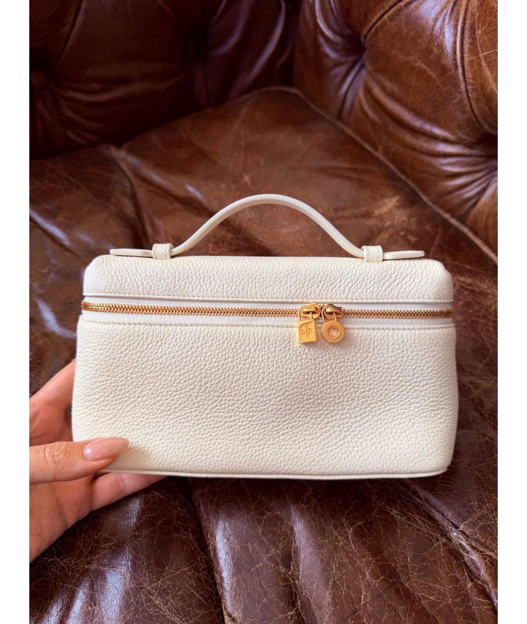 LORO PIANA Бежевая кожаная сумка с короткими ручками, фото 5
