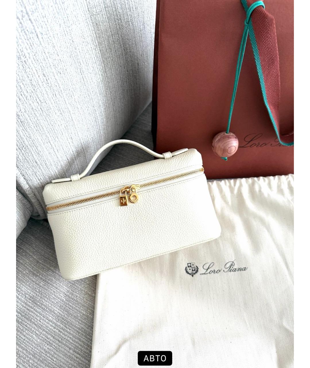 LORO PIANA Бежевая кожаная сумка с короткими ручками, фото 2