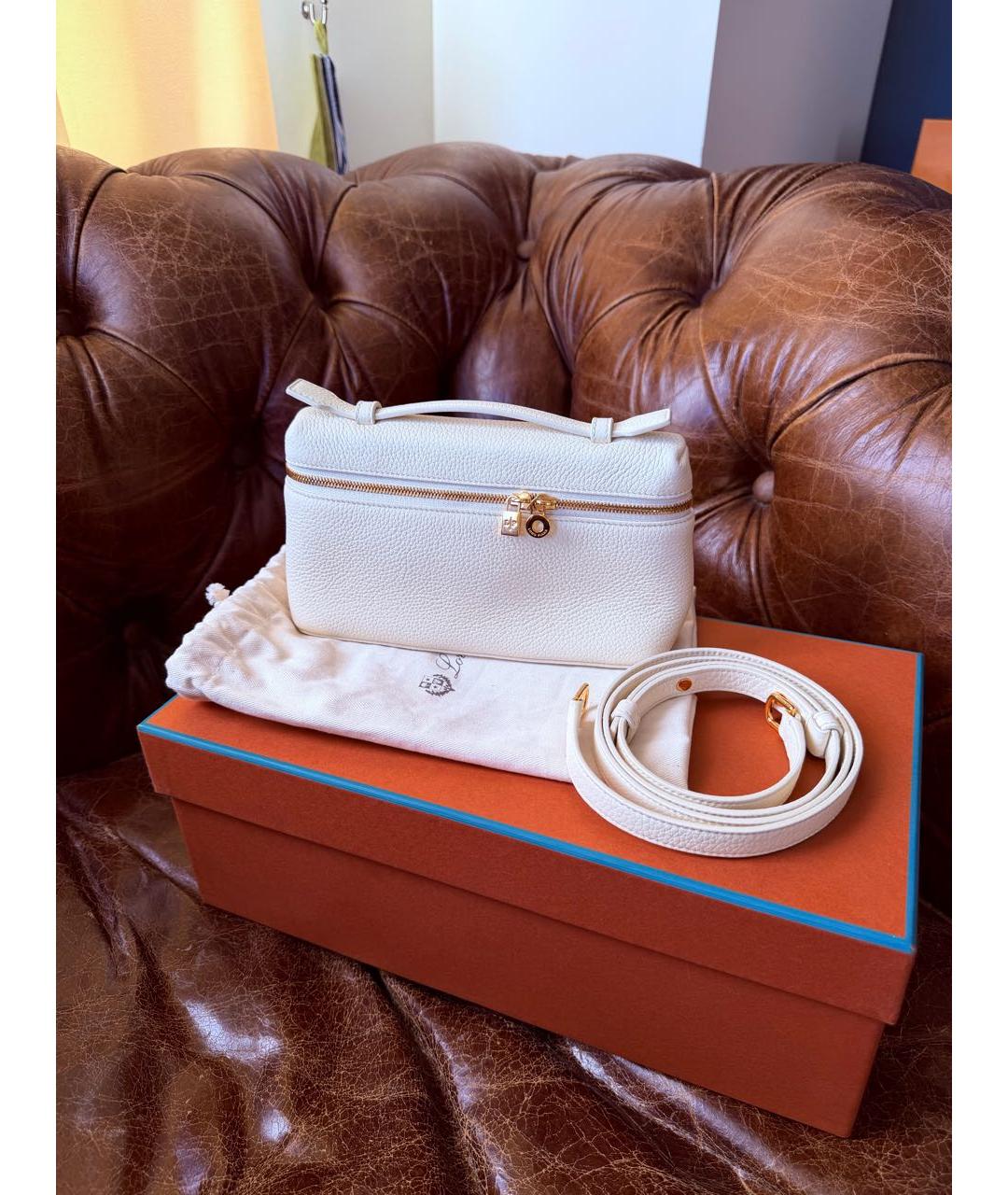 LORO PIANA Бежевая кожаная сумка с короткими ручками, фото 6