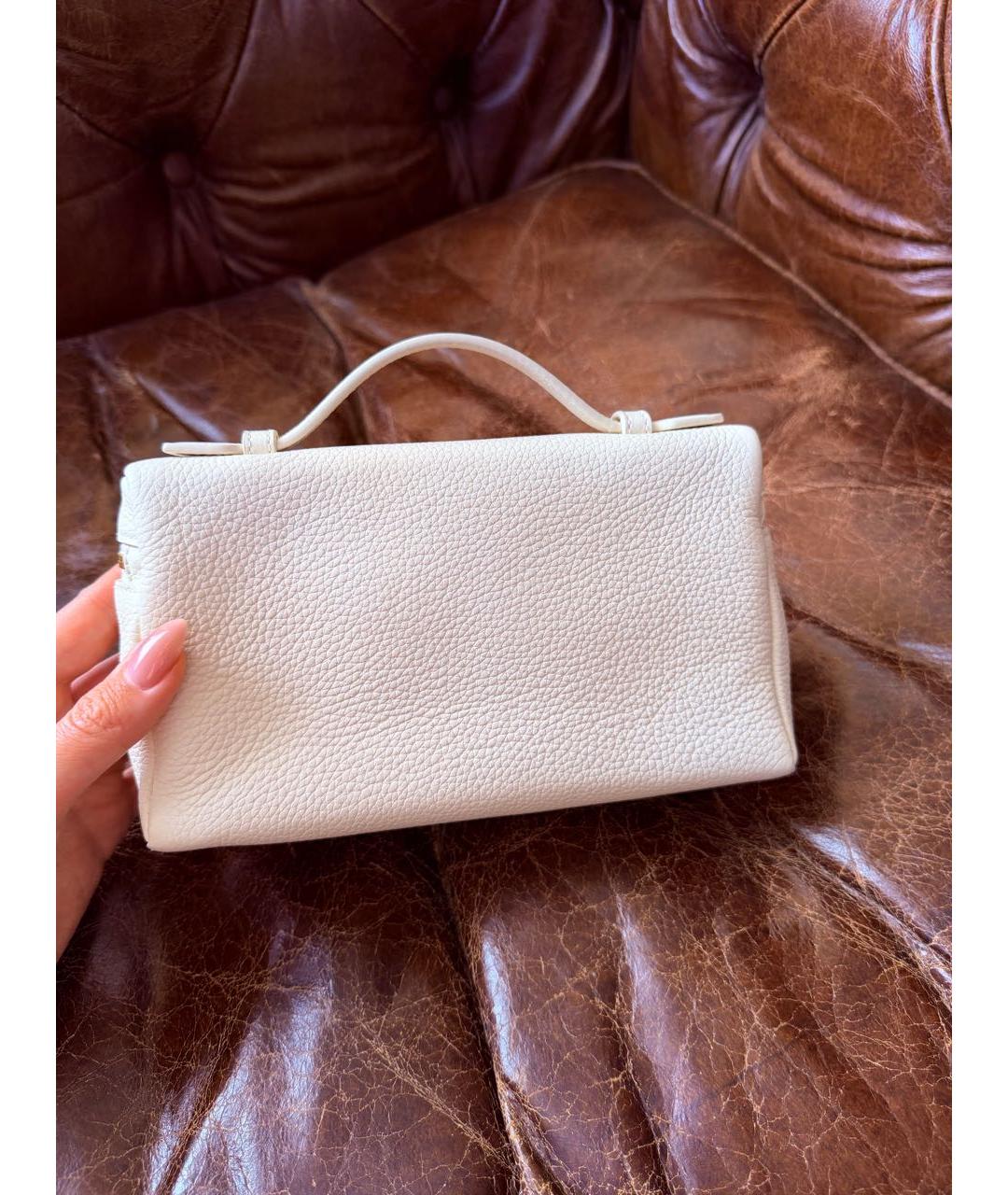 LORO PIANA Бежевая кожаная сумка с короткими ручками, фото 7