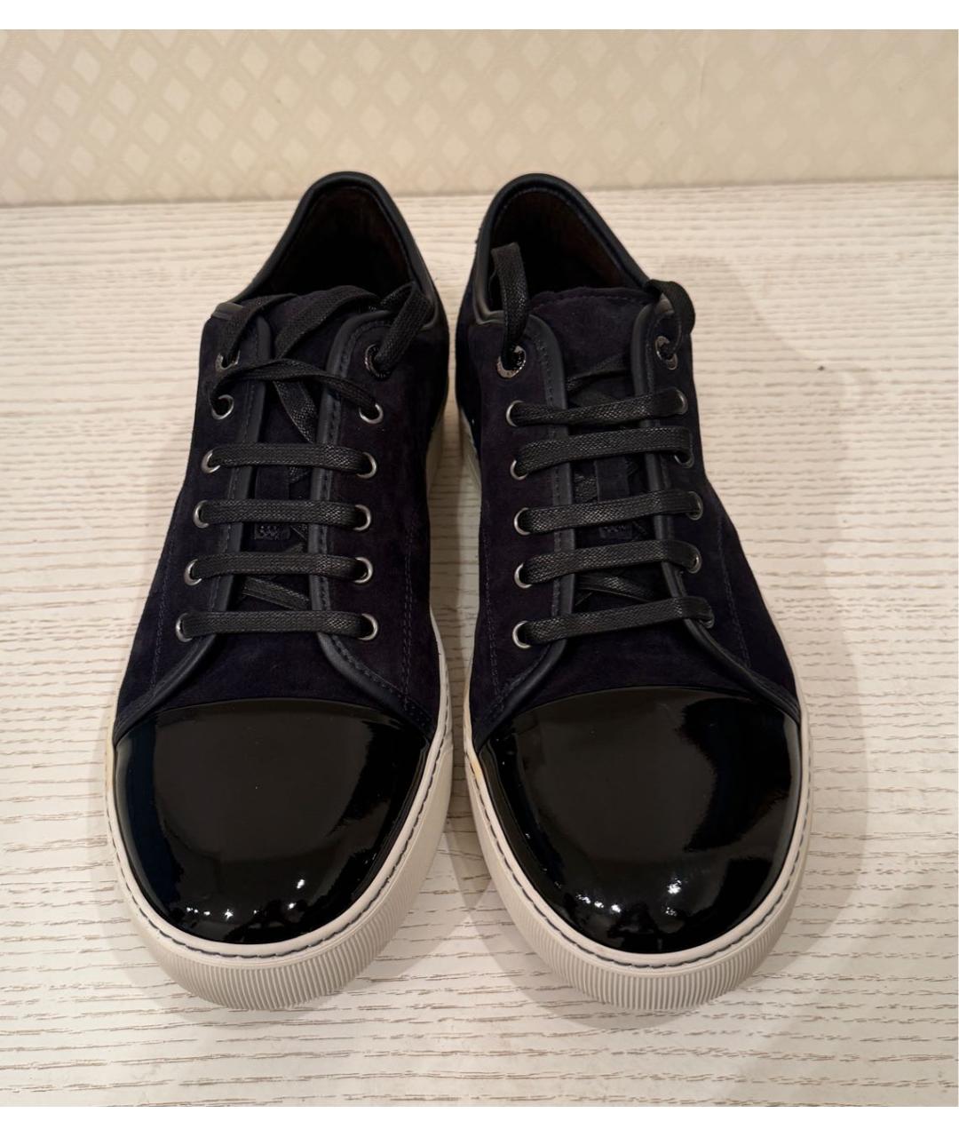 LANVIN Темно-синие замшевые низкие кроссовки / кеды, фото 2