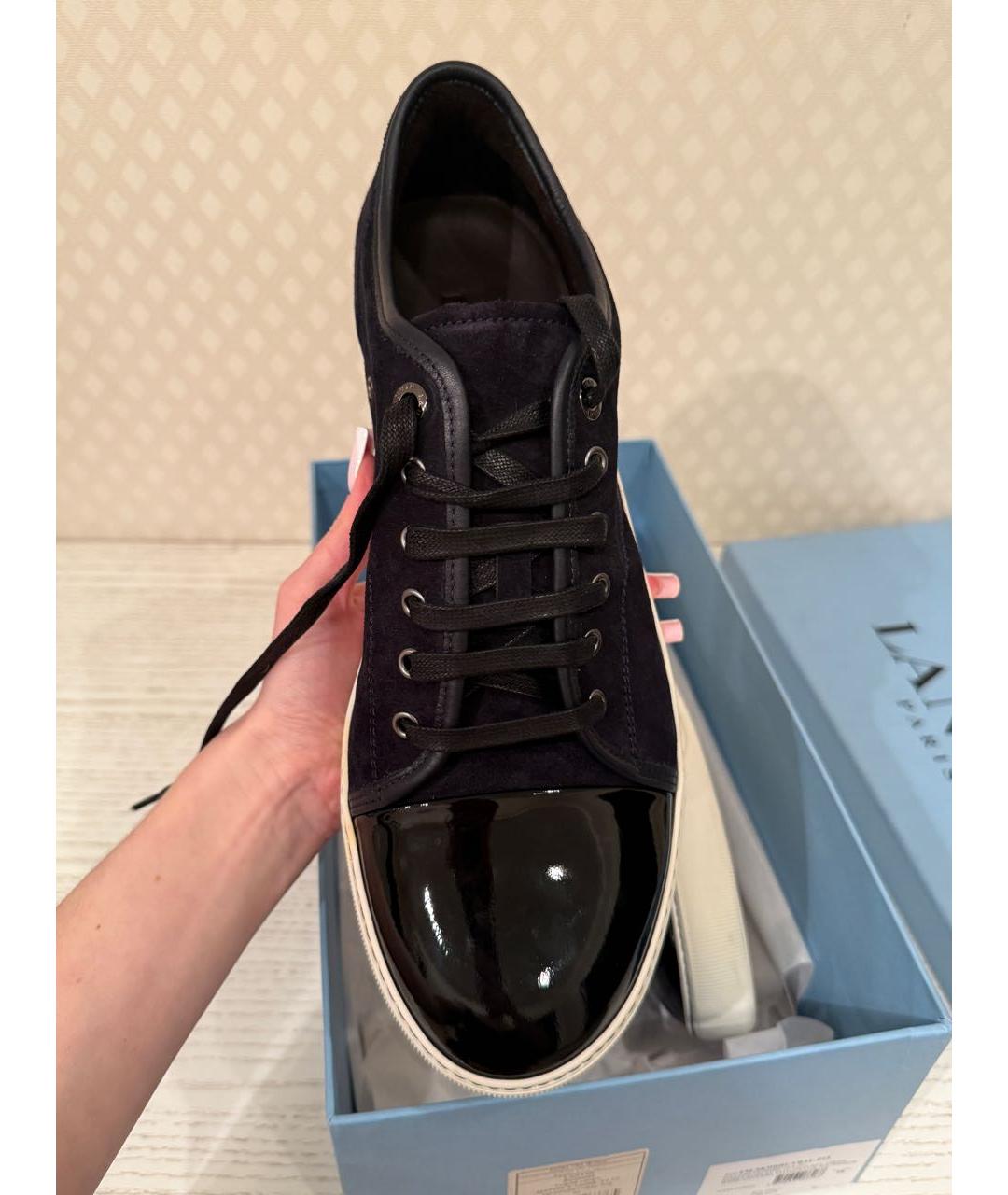 LANVIN Темно-синие замшевые низкие кроссовки / кеды, фото 7