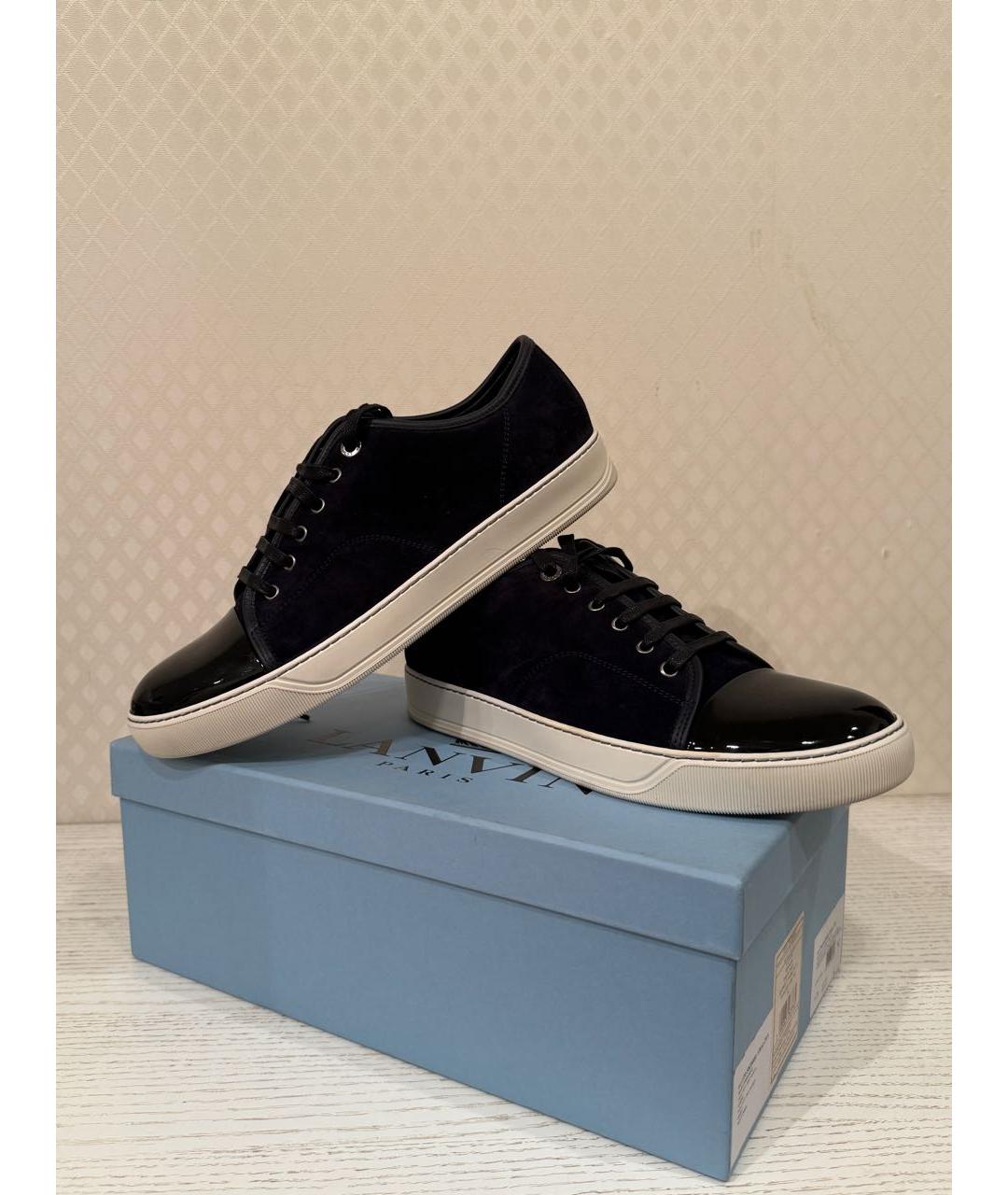 LANVIN Темно-синие замшевые низкие кроссовки / кеды, фото 8