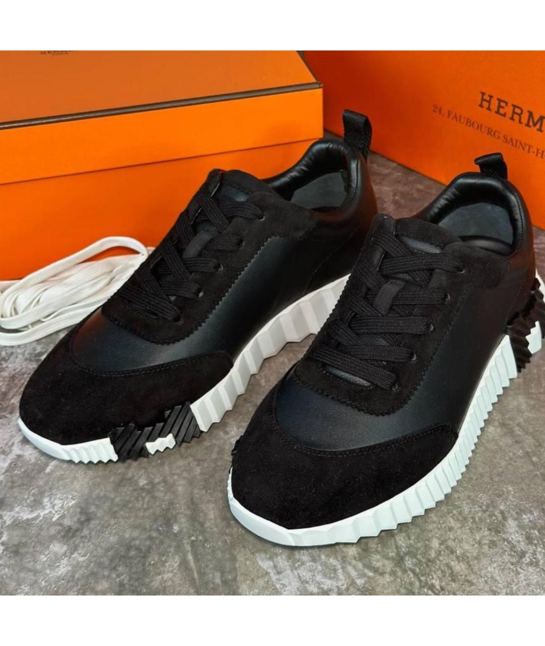 HERMES Черные кожаные низкие кроссовки / кеды, фото 5