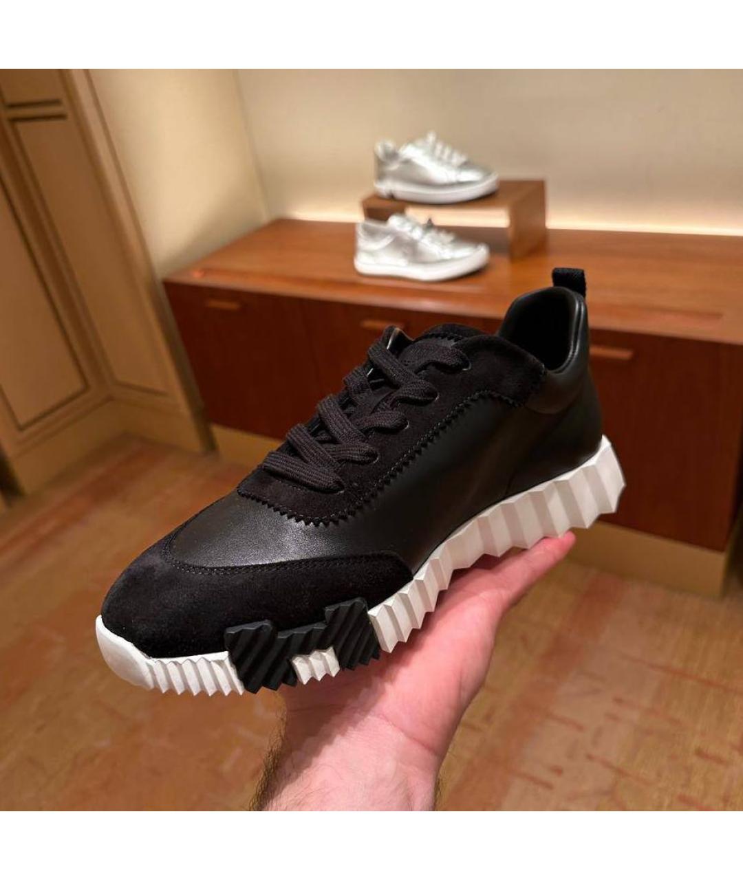 HERMES Черные кожаные низкие кроссовки / кеды, фото 3