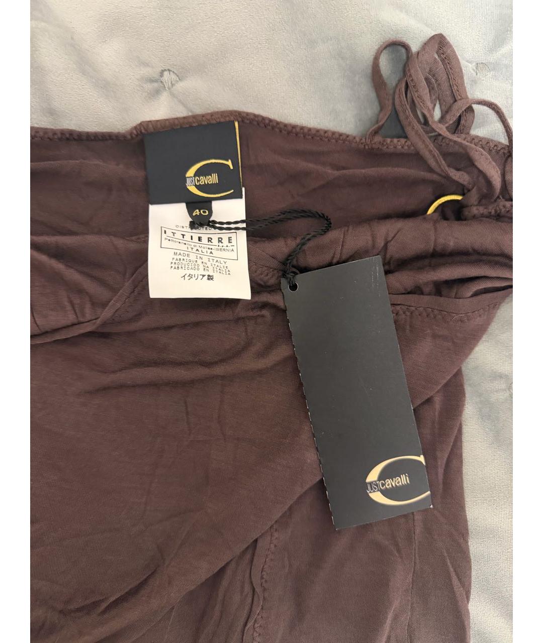 ROBERTO CAVALLI Коричневая атласная майка, фото 2