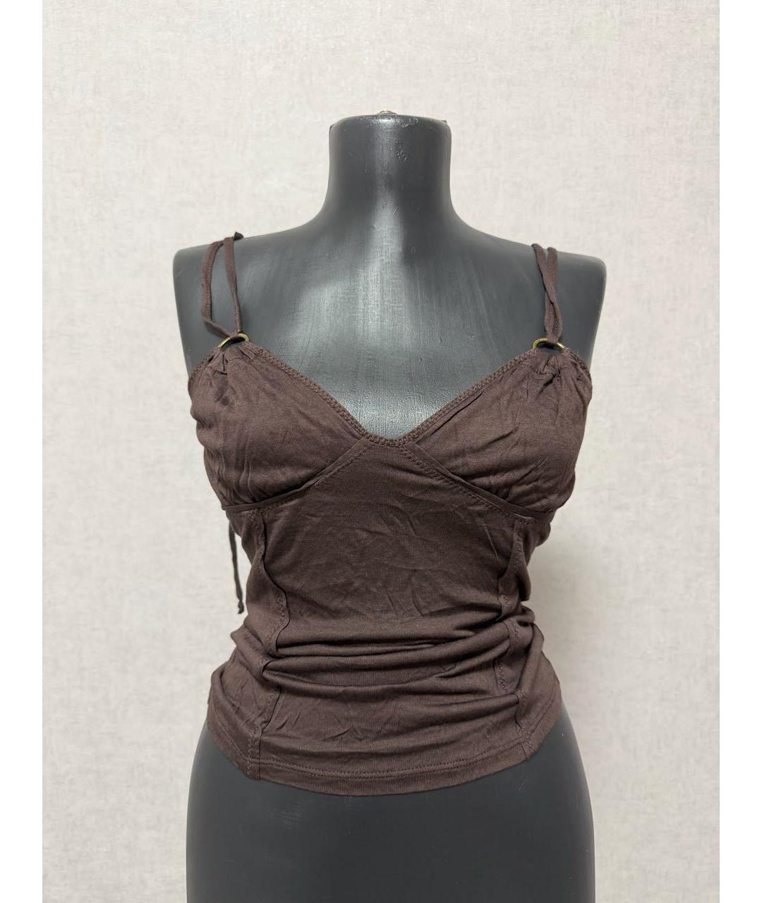ROBERTO CAVALLI Коричневая атласная майка, фото 3