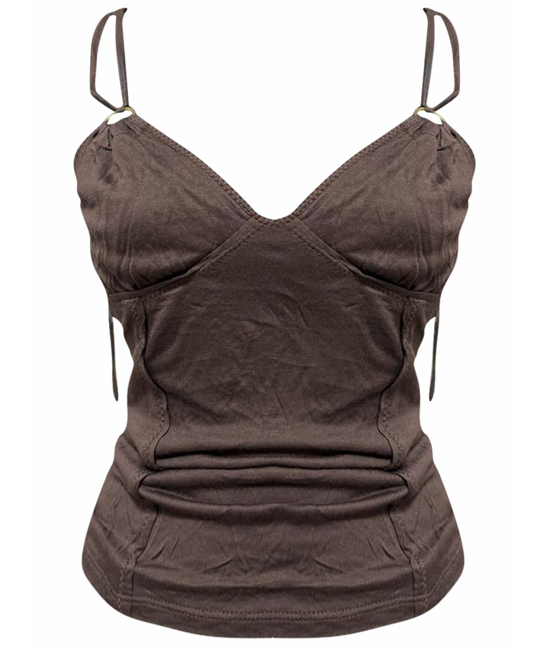 ROBERTO CAVALLI Коричневая атласная майка, фото 1