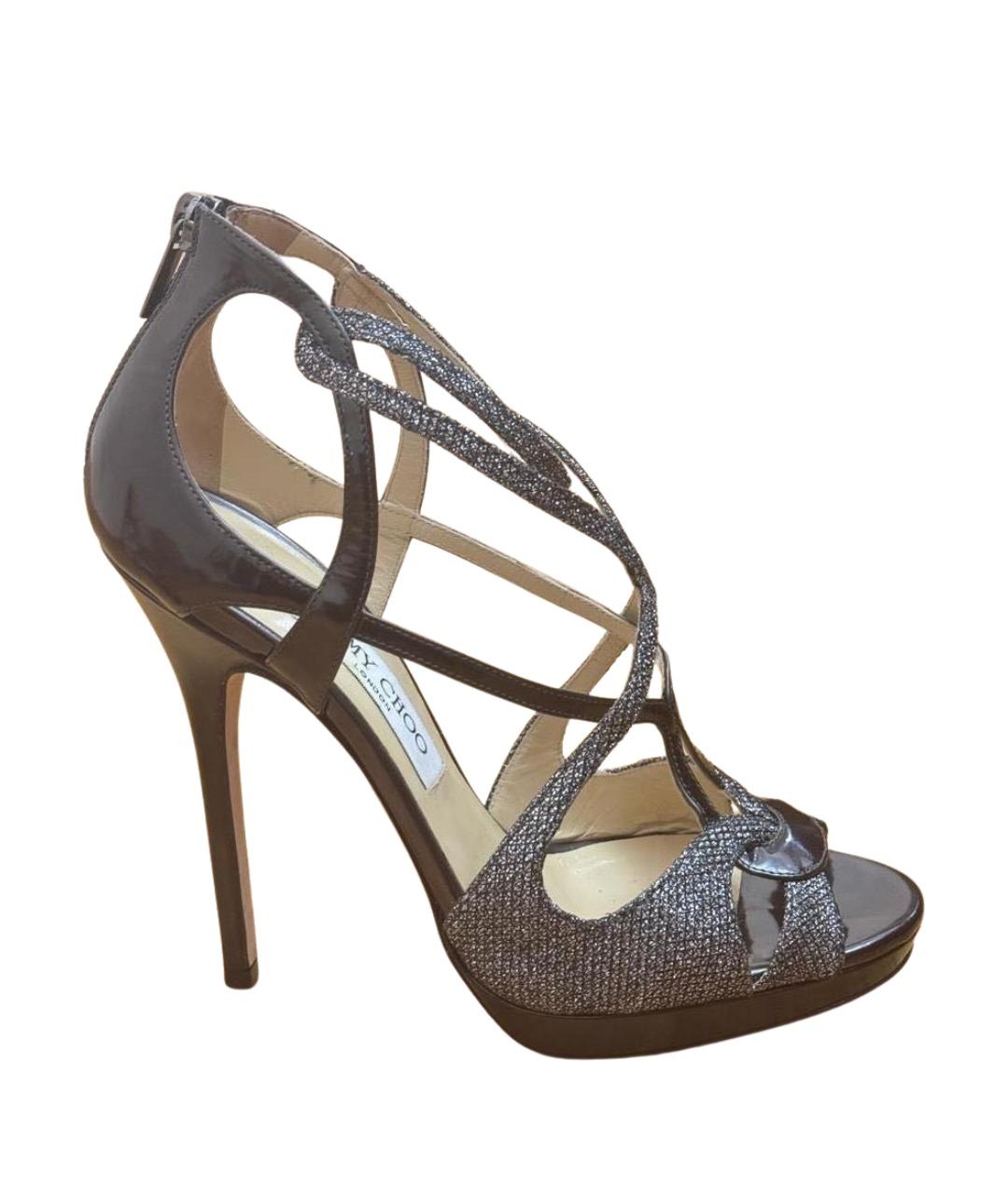 JIMMY CHOO Антрацитовые босоножки из лакированной кожи, фото 1