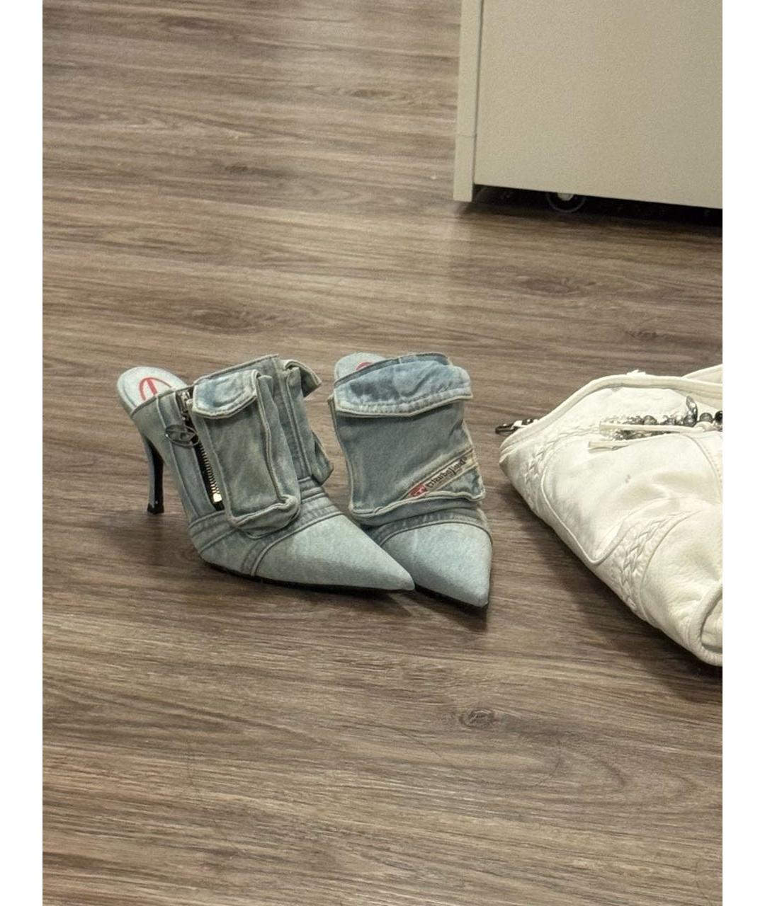 DIESEL Голубые текстильные мюли, фото 6