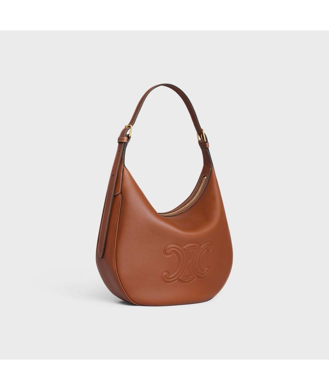 CELINE Коричневая кожаная сумка с короткими ручками, фото 3