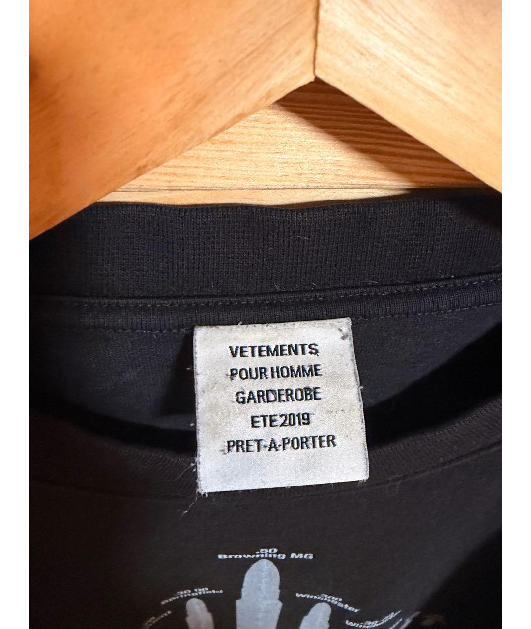 VETEMENTS Черная хлопковая футболка, фото 4