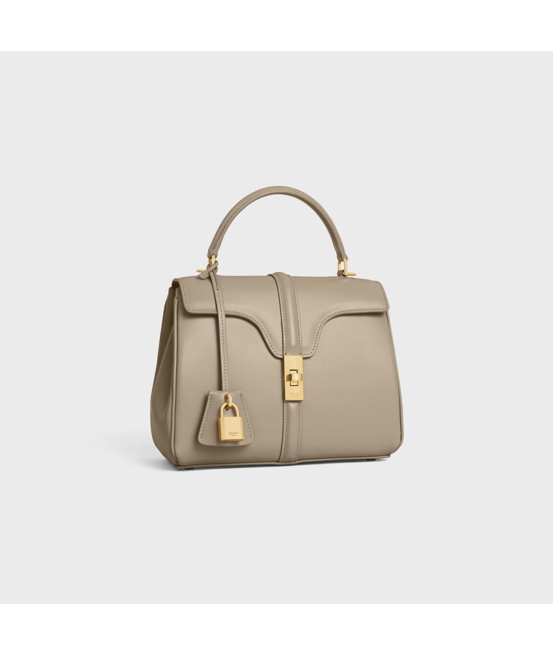 CELINE Бежевая кожаная сумка с короткими ручками, фото 5